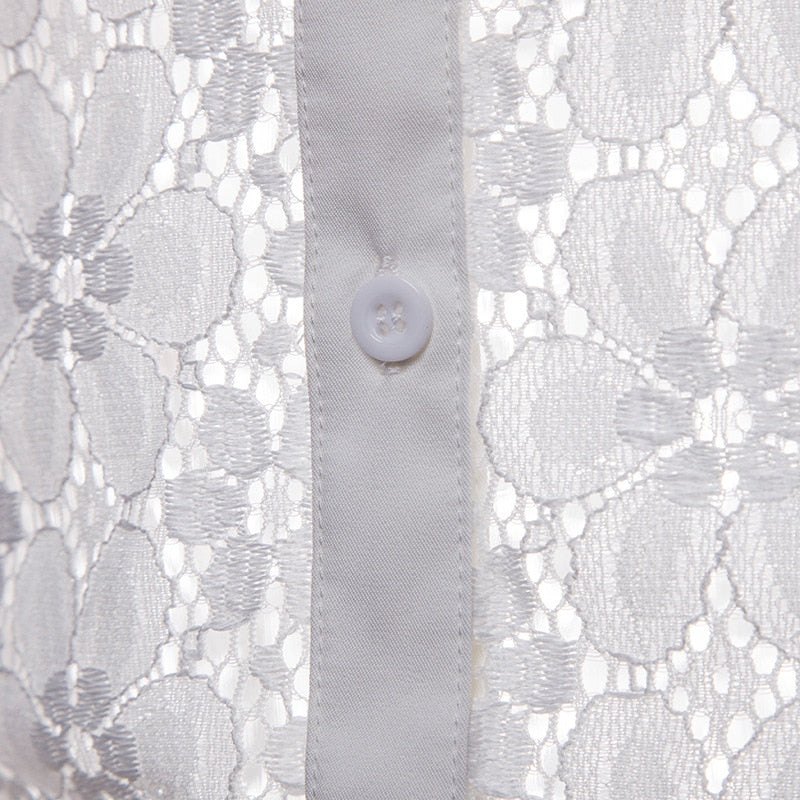 Luxury Floral Embroidery Lace See through Men Shirt