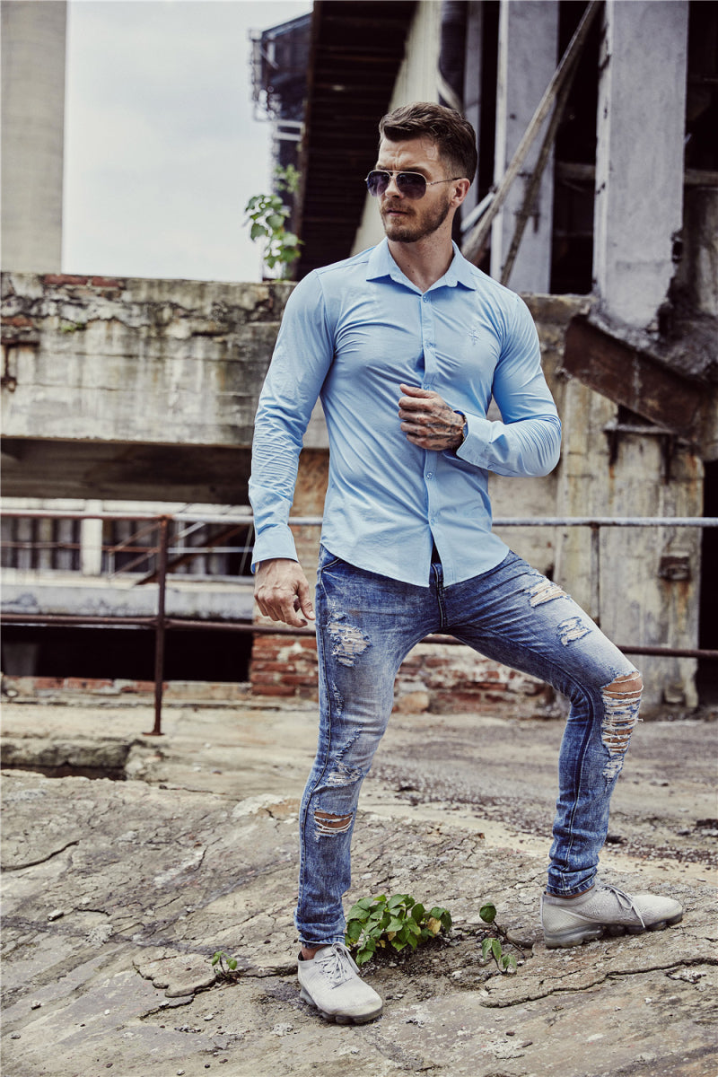 Italian Style Solid color Men Slim Fit Long Sleeves Shirt