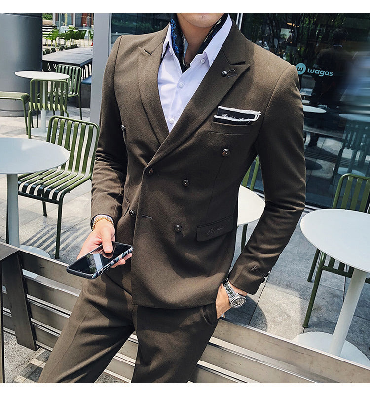 Luxury Italian Style Men Double Breasted Slim Fit Suit Set