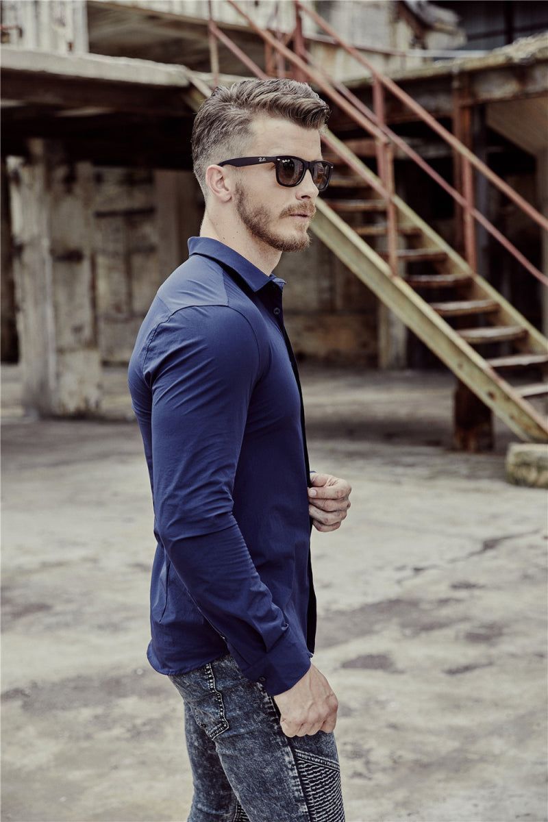 Italian Style Solid color Men Slim Fit Long Sleeves Shirt