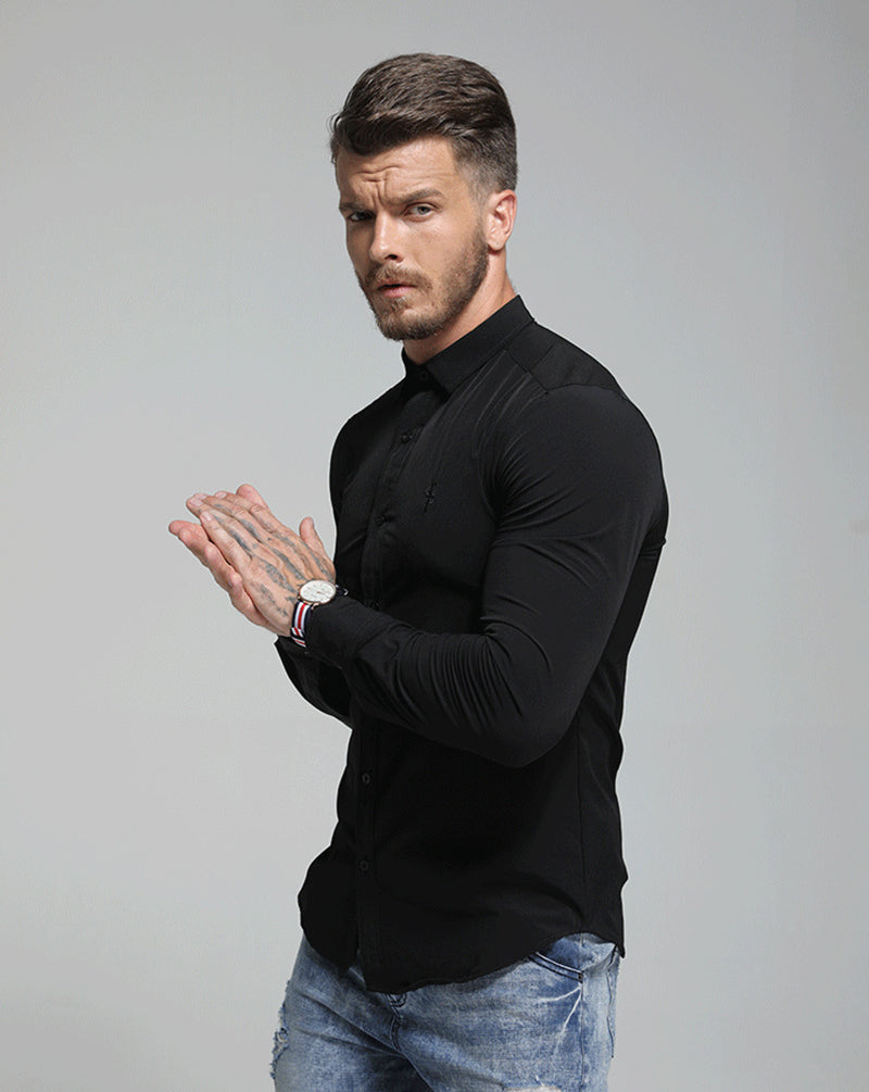 Italian Style Solid color Men Slim Fit Long Sleeves Shirt