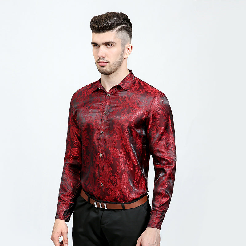 Silky Paisley Men Slim Fit Dress Tuxedo Shirt - FanFreakz