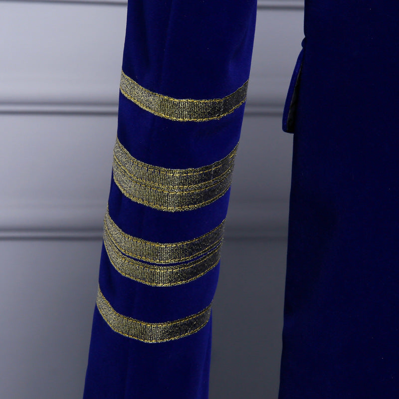 Velvet Royal Blue with Gold Touch Style Men Costume Set Blazer With Pant