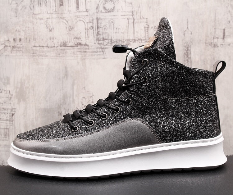 Glittering Style with Drawstring Shoelace Men High Top Sneaker