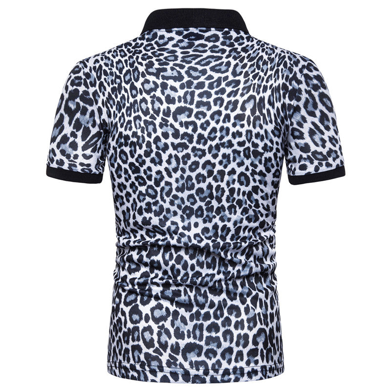 Leopard Printed Short Sleeve Men Polo Shirt