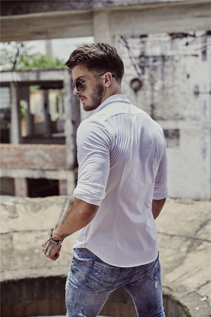 Italian Style Solid color Men Slim Fit Long Sleeves Shirt