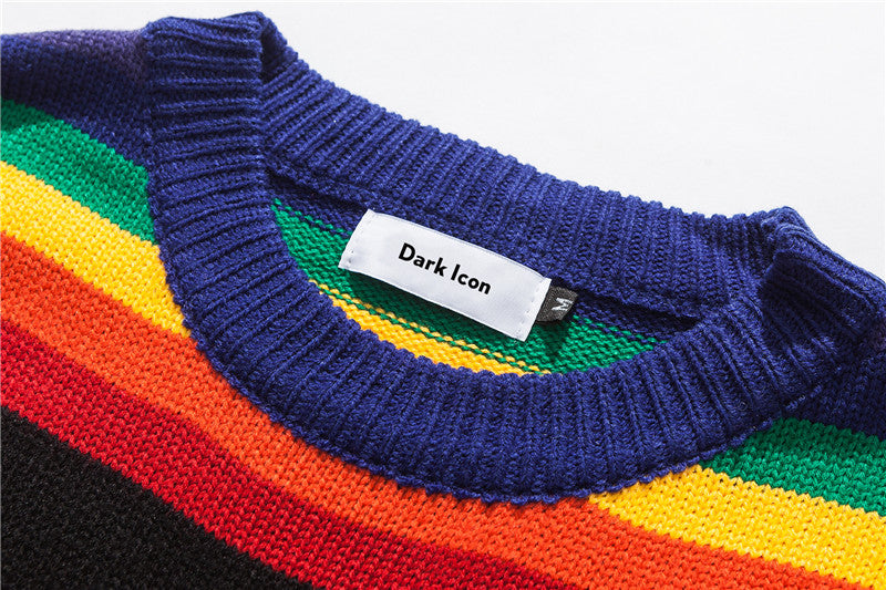 Rainbow Stripe Long Sleeve Pullover Men Sweater