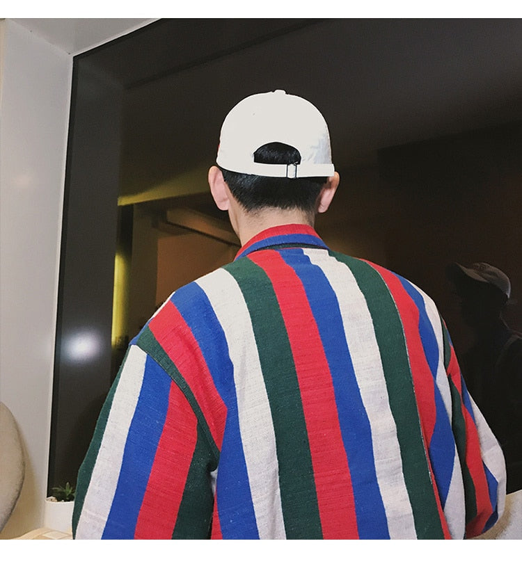 Newest Fashion Stripe Loose Casual Long Sleeves Style Men Shirts