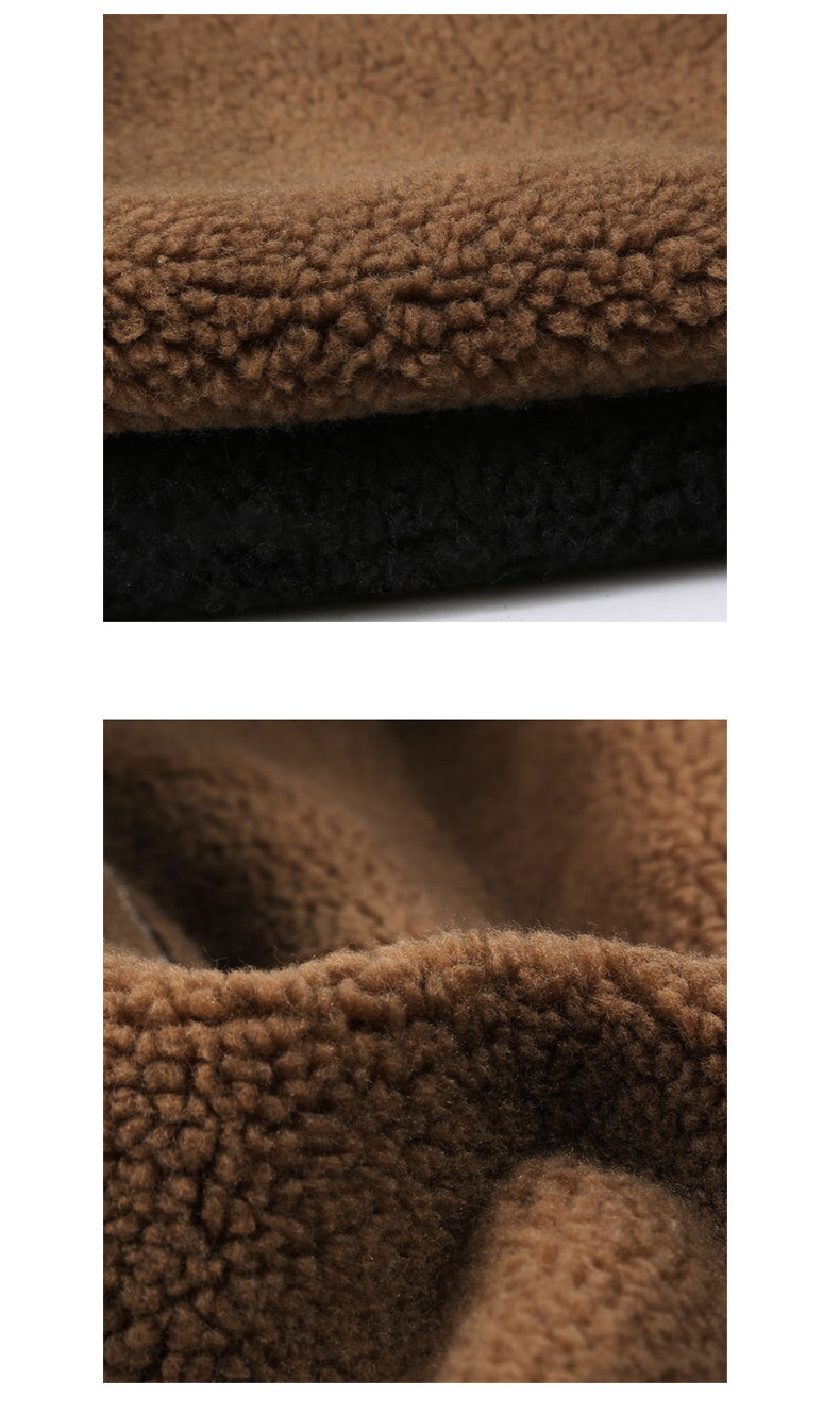 Vintage Biker Style Fleece/Faux Fur Lapel Men Faux Leather Jacket