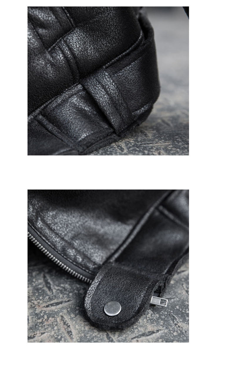 Vintage Biker Style Fleece/Faux Fur Lapel Men Faux Leather Jacket