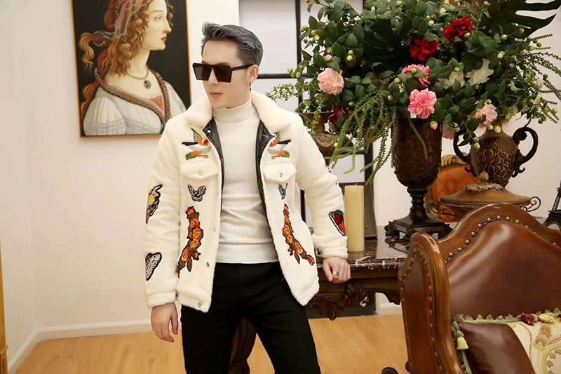 Tiger Head and Living Things Embroidery Details Men Jacket