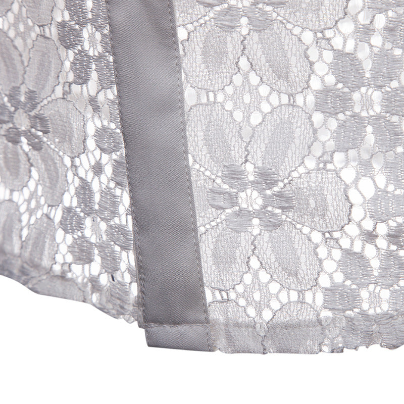 Luxury Floral Embroidery Lace See through Men Shirt