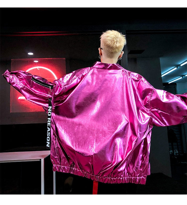 Glossy Streetwear Trenchcoat Loose Style Men Jacket