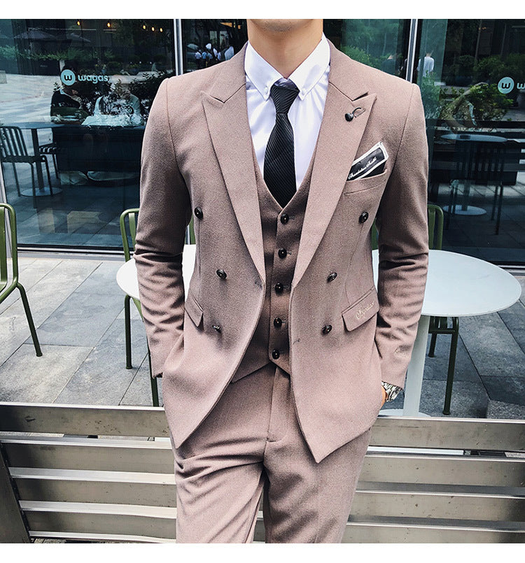 Luxury Italian Style Men Double Breasted Slim Fit Suit Set