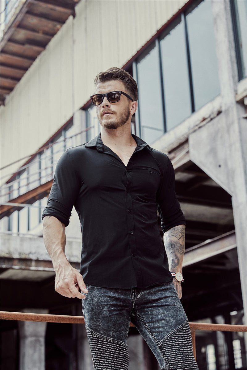 Italian Style Solid color Men Slim Fit Long Sleeves Shirt