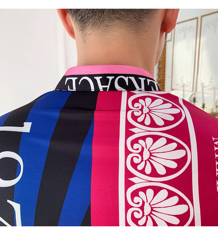 Tiger and Monogram Print Long Sleeve Style Men Slim Fit Shirt