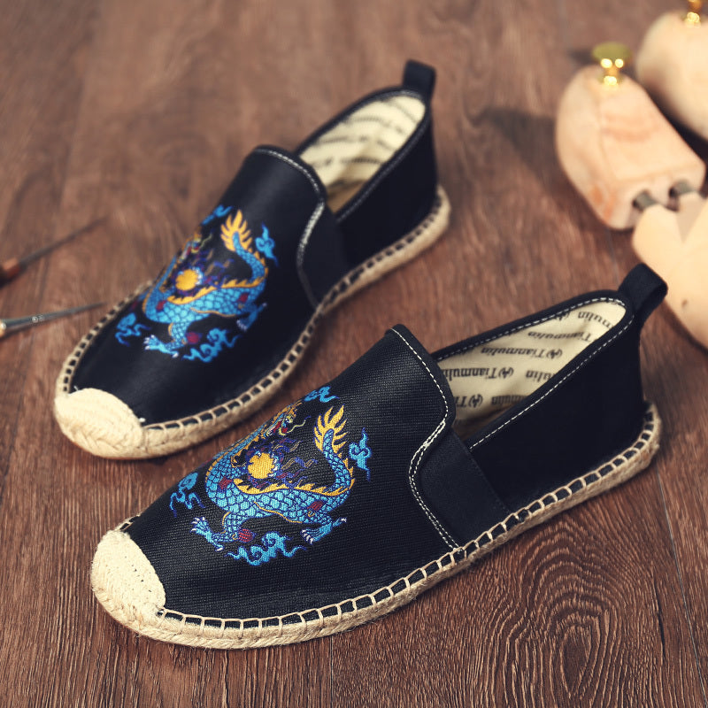 Chinese Elements Dragon Totem Men Canvas Flats Shoes - FanFreakz