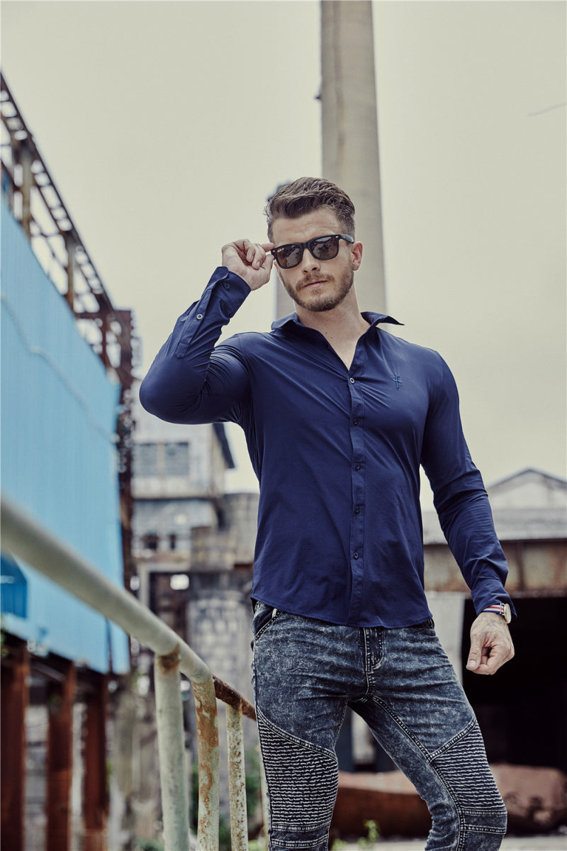 Italian Style Solid color Men Slim Fit Long Sleeves Shirt