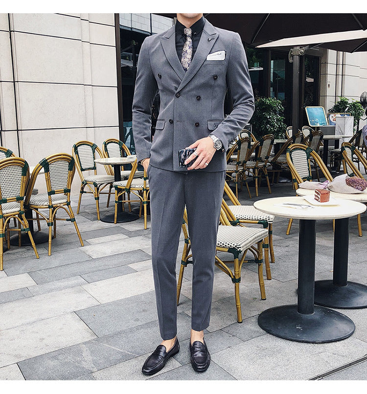 Luxury Italian Style Men Double Breasted Slim Fit Suit Set