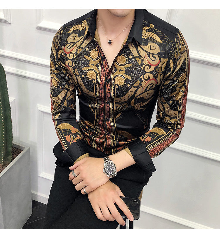 Vintage Luxurious Gold Art Printed Men Shirt