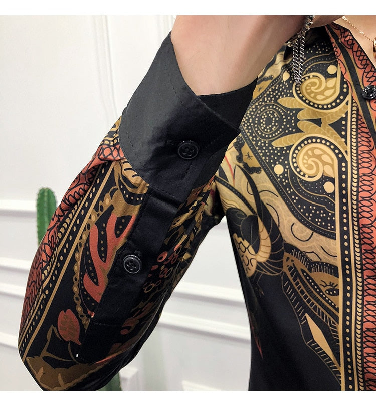 Vintage Luxurious Gold Art Printed Men Shirt