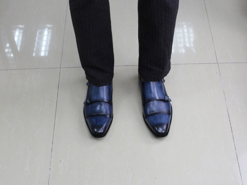 Classic Hand Painted Double Monk Strap Men Shoes - FanFreakz