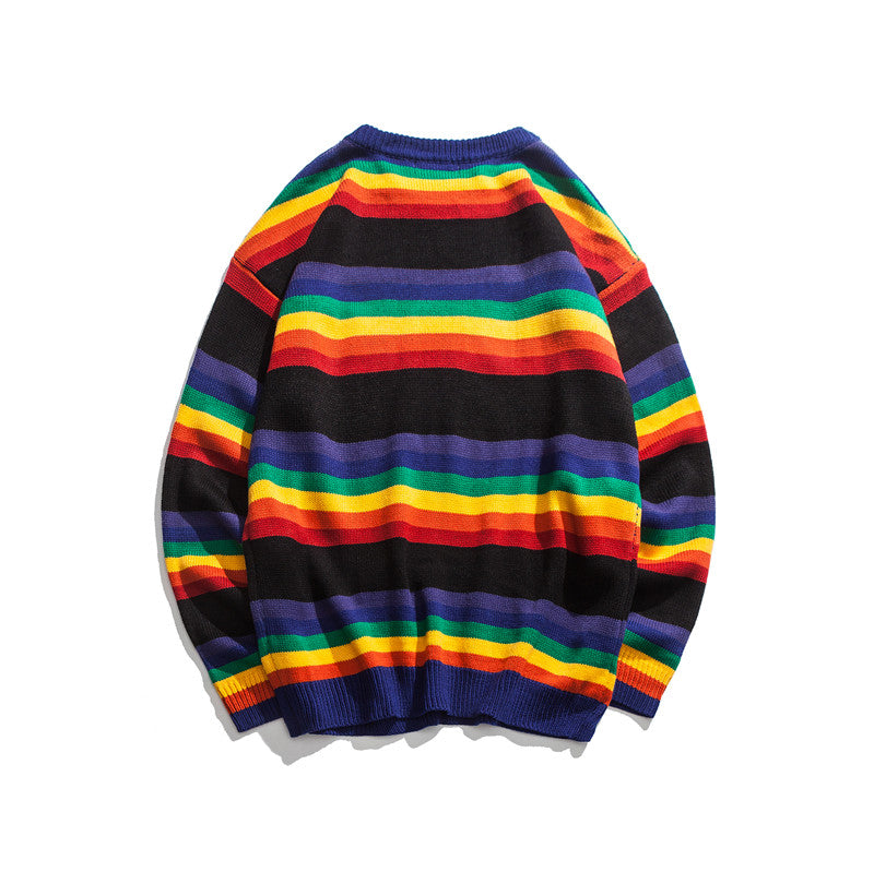Rainbow Stripe Long Sleeve Pullover Men Sweater