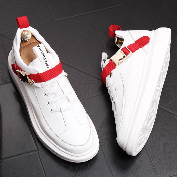 Fancy Casual Lace Up with Red Strap Buckle Men Sneaker