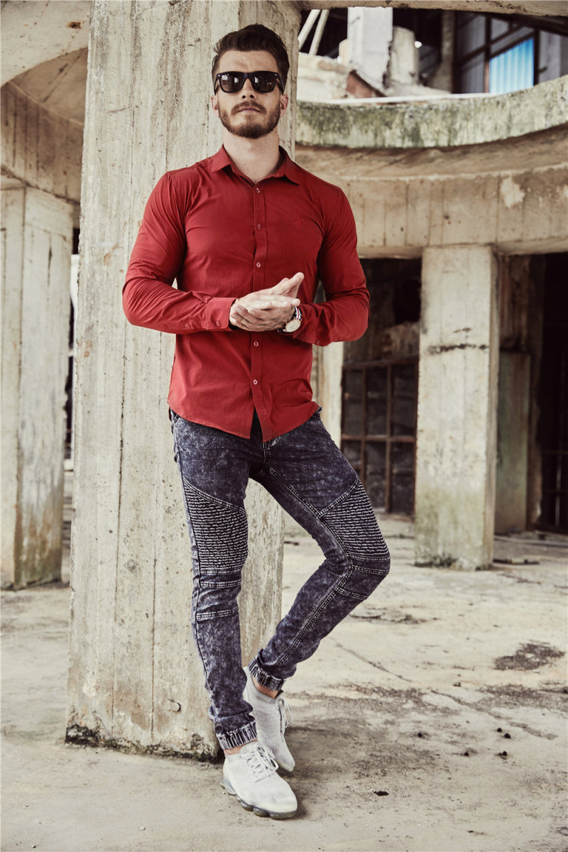 Italian Style Solid color Men Slim Fit Long Sleeves Shirt