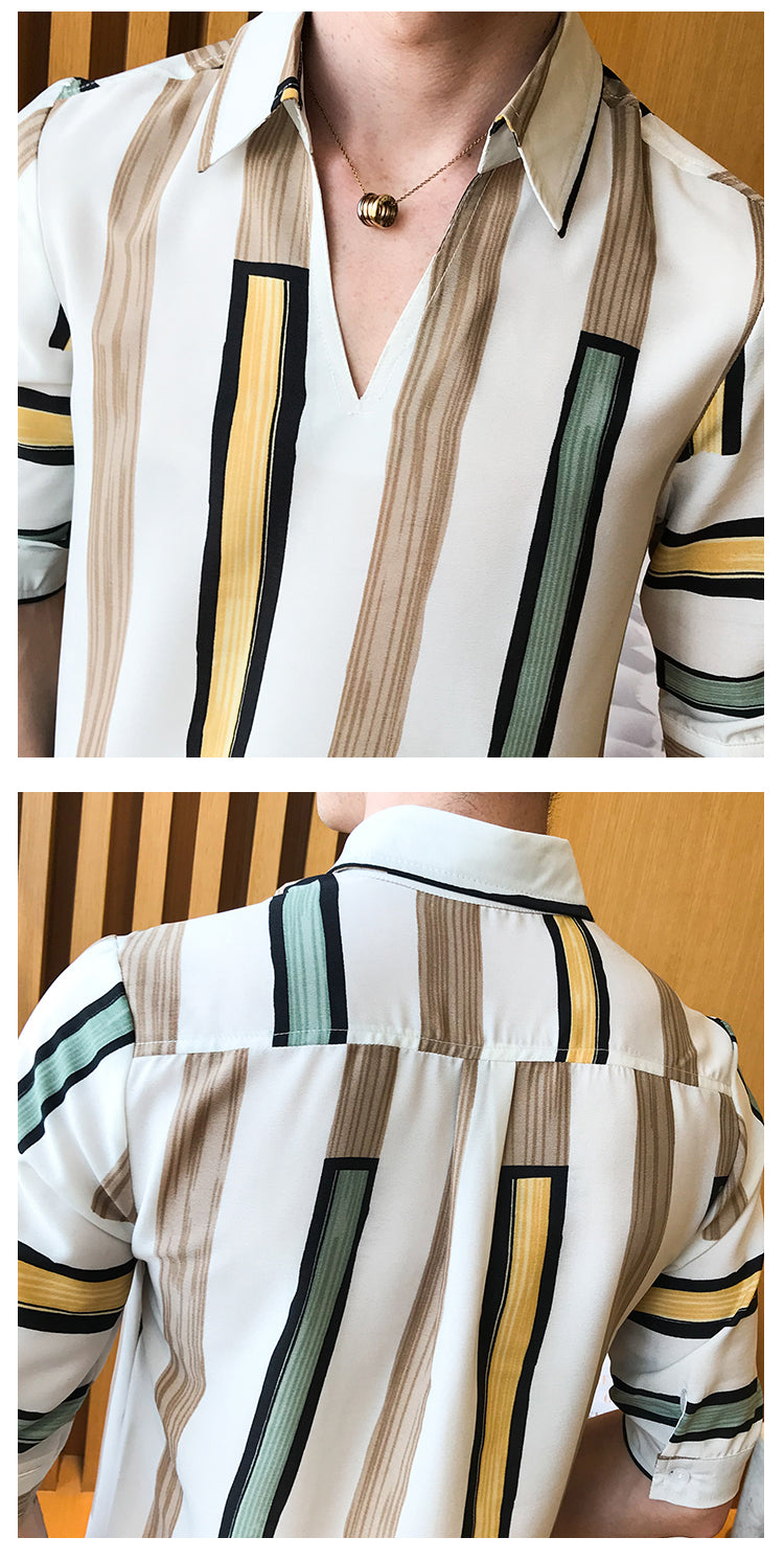 Colorful Stripe Men Shirts And Short Pants Set - FanFreakz