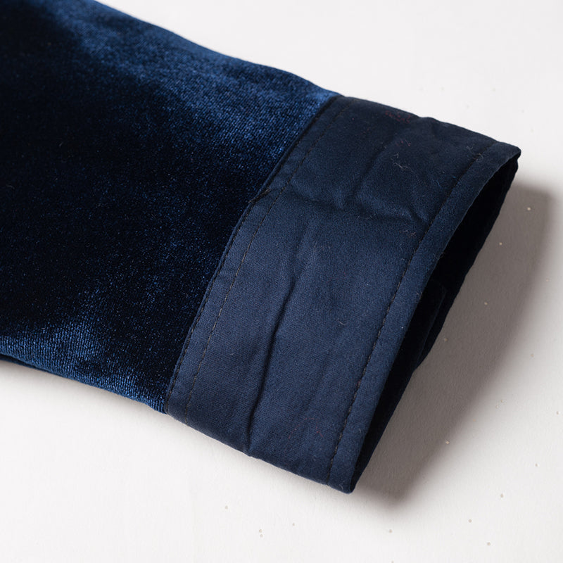 Twin Chest Embroidery Art Men Velvet Long Sleeve Mandarin Collar Shirt