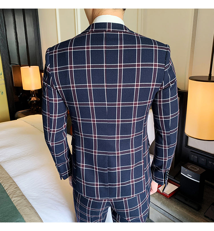 Vintage Plaid British Slim Fit 3 Pieces Style Men Suit