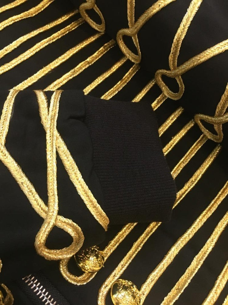 Gold Buckle String Front and Sleeves Detail with Zipper Men Jacket