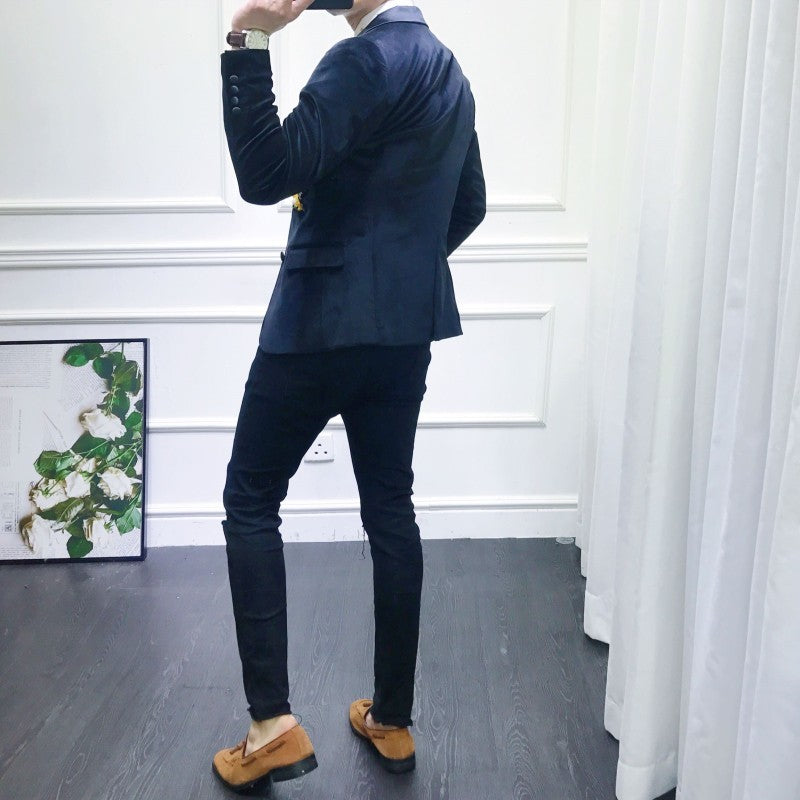 Yellow Flower Patch Embroidery Detail Men Blazer