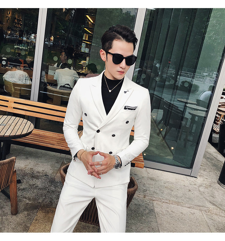 Luxury Italian Style Men Double Breasted Slim Fit Suit Set