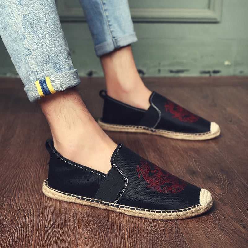 Chinese Elements Dragon Totem Men Canvas Flats Shoes - FanFreakz