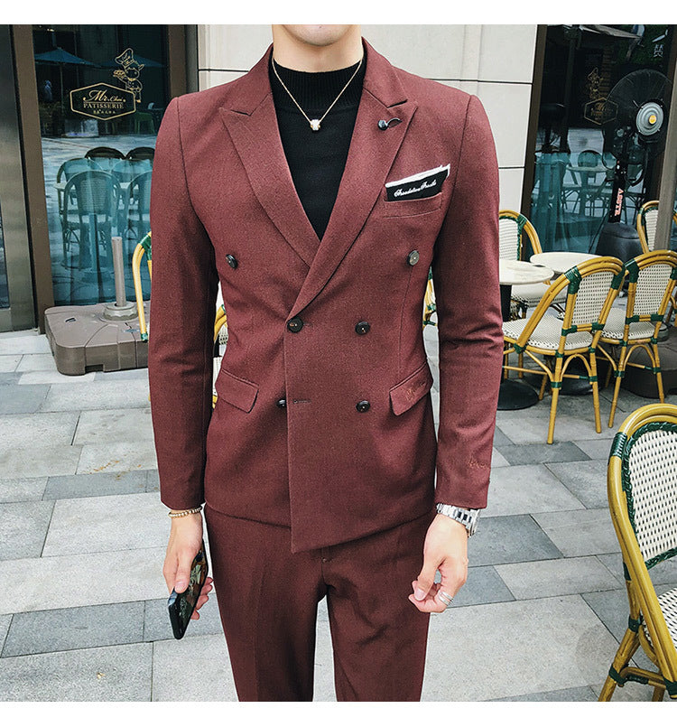 Luxury Italian Style Men Double Breasted Slim Fit Suit Set