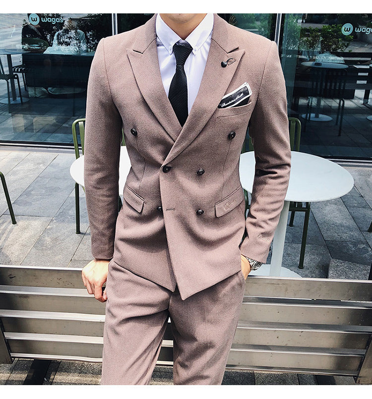 Luxury Italian Style Men Double Breasted Slim Fit Suit Set