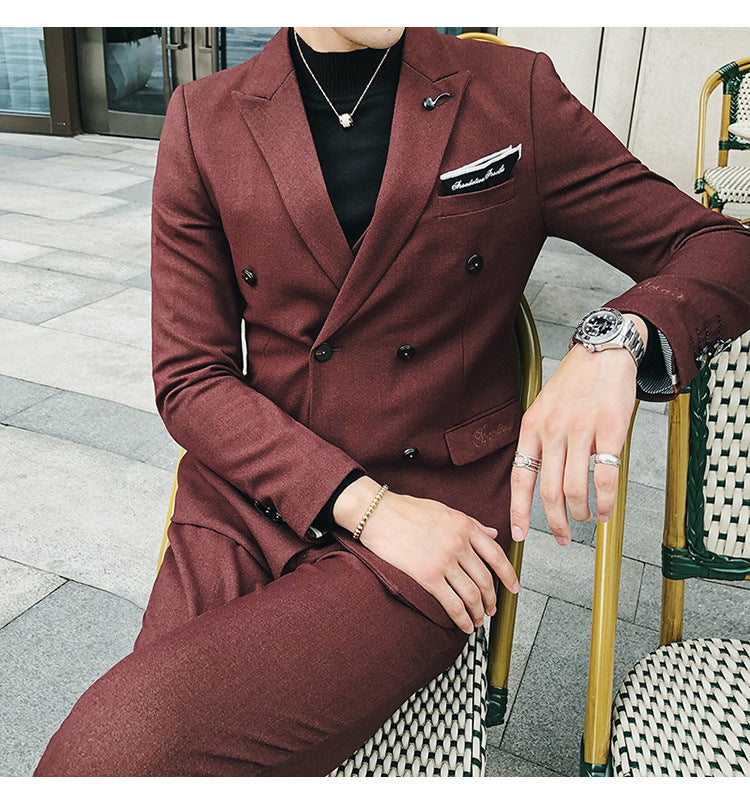 Luxury Italian Style Men Double Breasted Slim Fit Suit Set