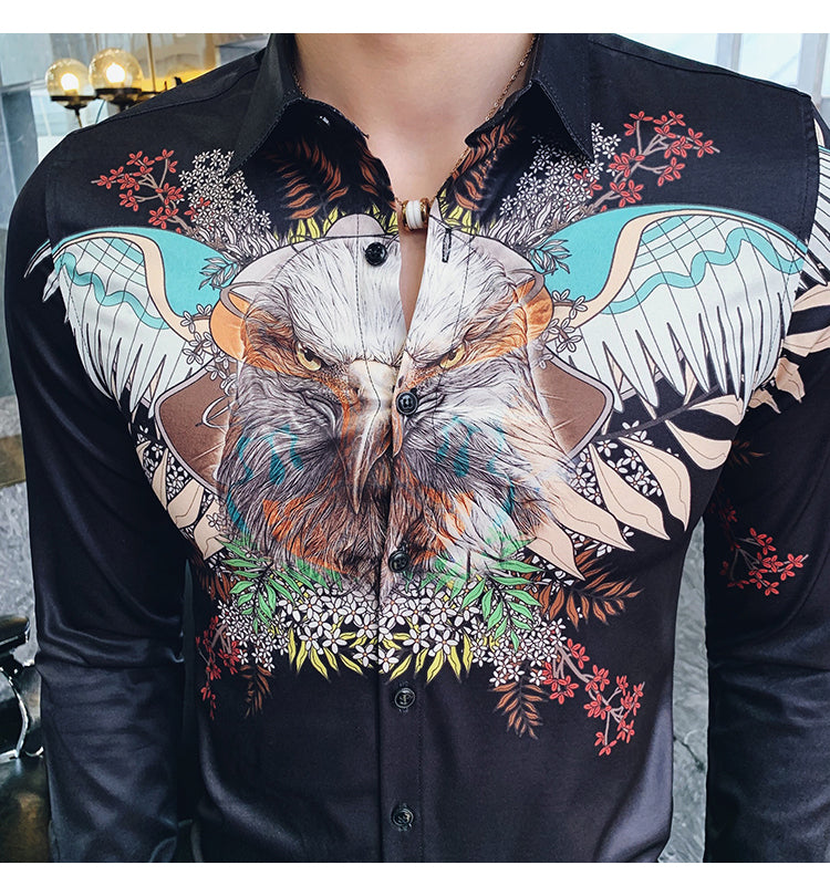 Flying Eagle Printing Slim Fit Style Men Long Sleeves Shirt