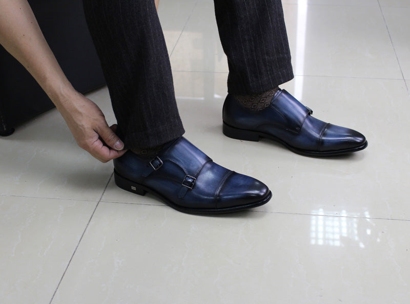 Classic Hand Painted Double Monk Strap Men Shoes - FanFreakz