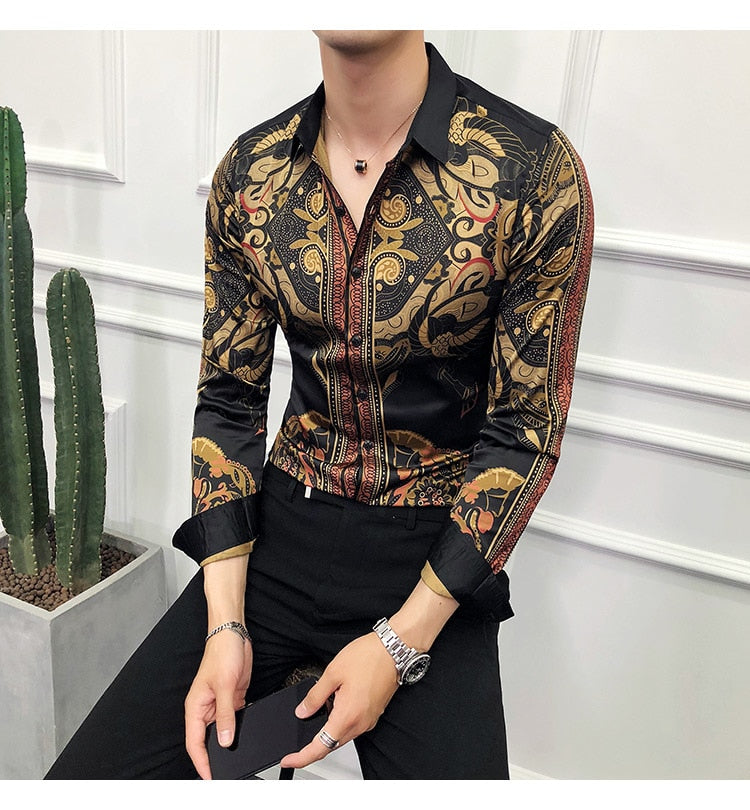 Vintage Luxurious Gold Art Printed Men Shirt