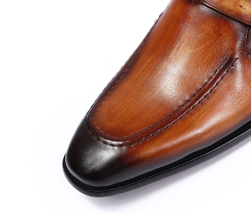 Elegant Handmade Pointed Toe Brown Leather Buckle Strap Men Loafer Shoes - FanFreakz