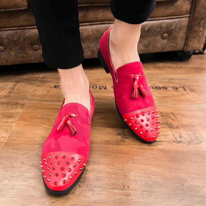 Tasseled Camo Men Loafers Shoes with Rivet Toe