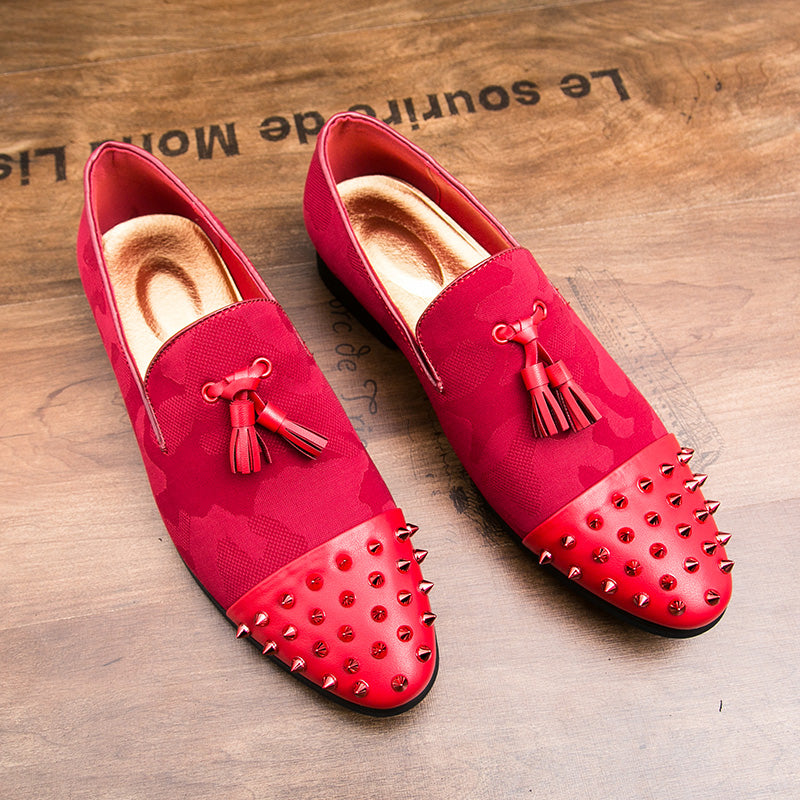 Tasseled Camo Men Loafers Shoes with Rivet Toe