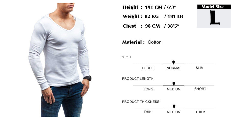 Basic O Neck Men Hooded Slim Long Sleeves T-Shirt - FanFreakz