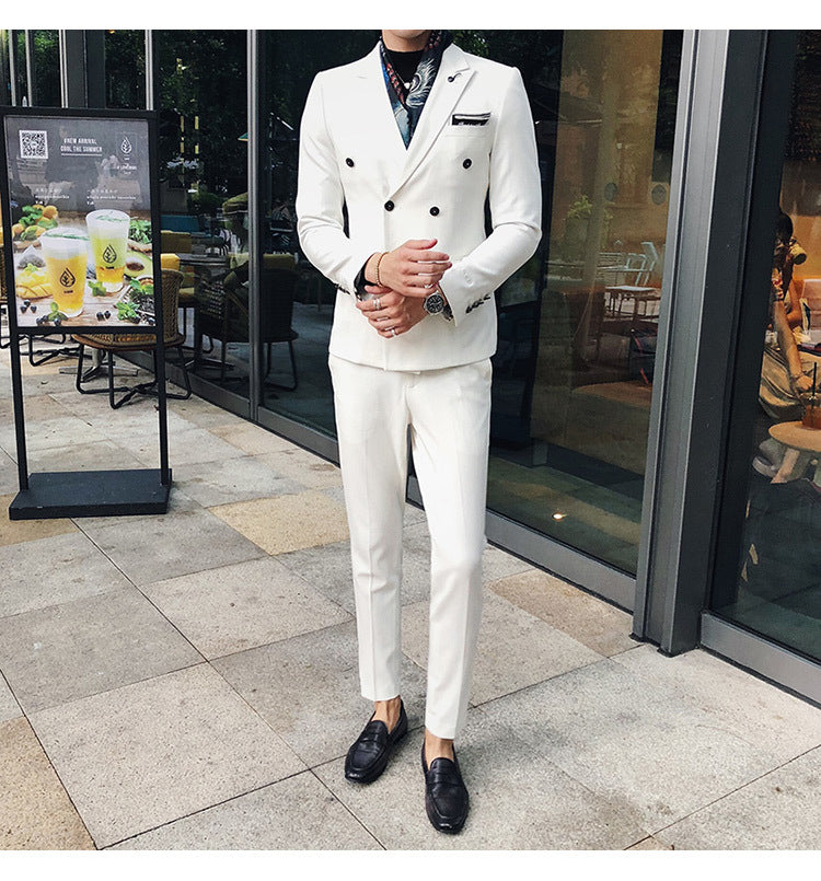 Luxury Italian Style Men Double Breasted Slim Fit Suit Set