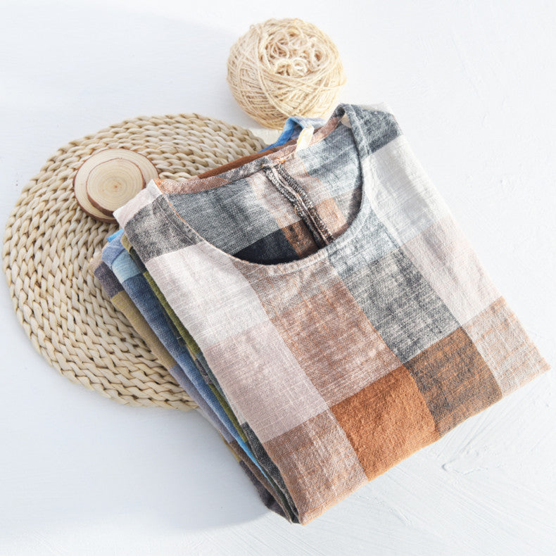 Plaid Cotton Short Sleeve T-Shirt