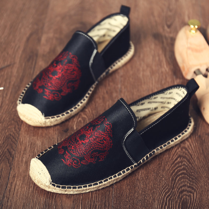 Chinese Elements Dragon Totem Men Canvas Flats Shoes - FanFreakz