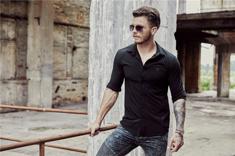 Italian Style Solid color Men Slim Fit Long Sleeves Shirt